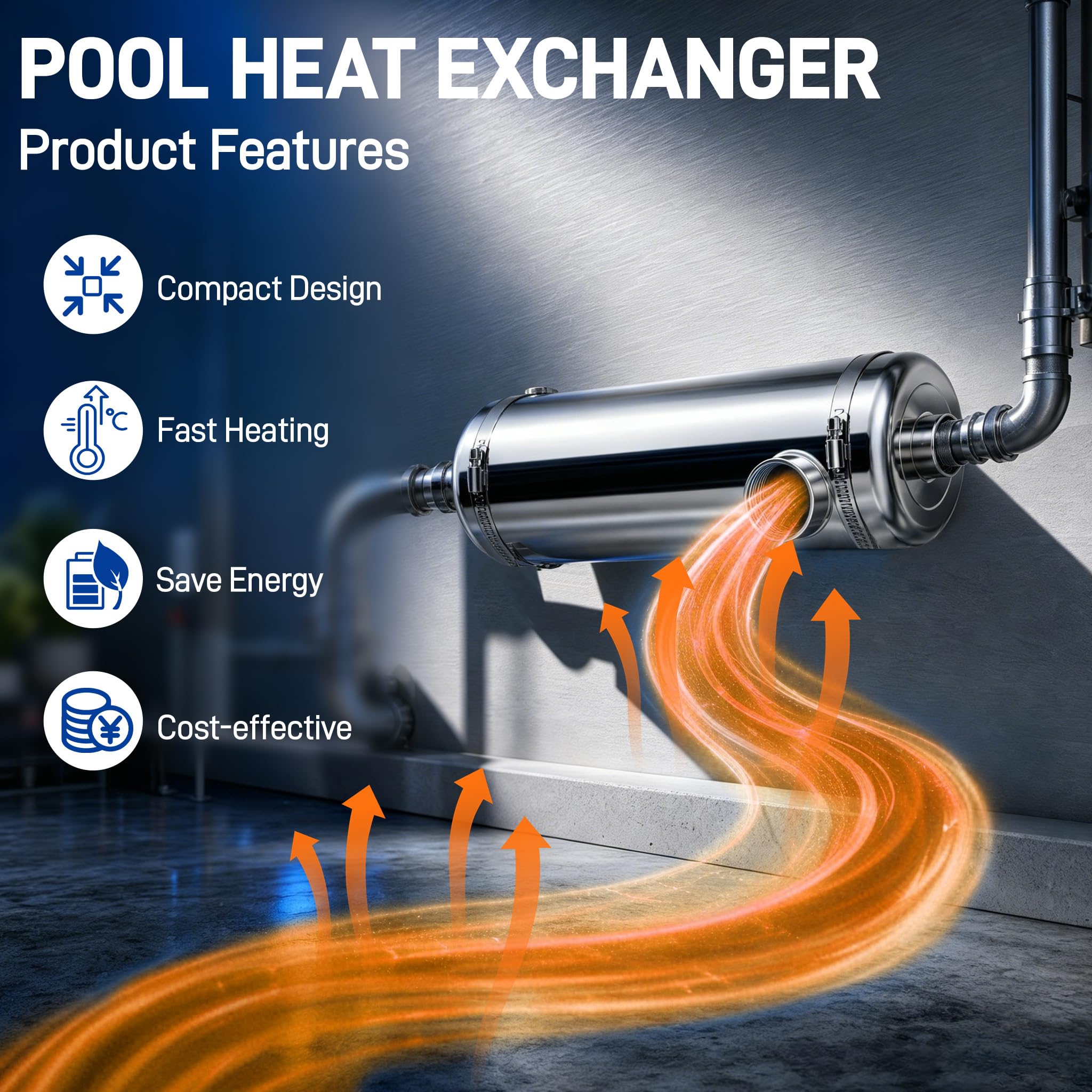 NAIZY Pool Wärmetauscher 60 kW Edelstahl Schwimmbad Wärmetauscher für Außenpool, Innenpool, Whirlpool, Spa Schwimmbadwärmetauscher für Poolsystem