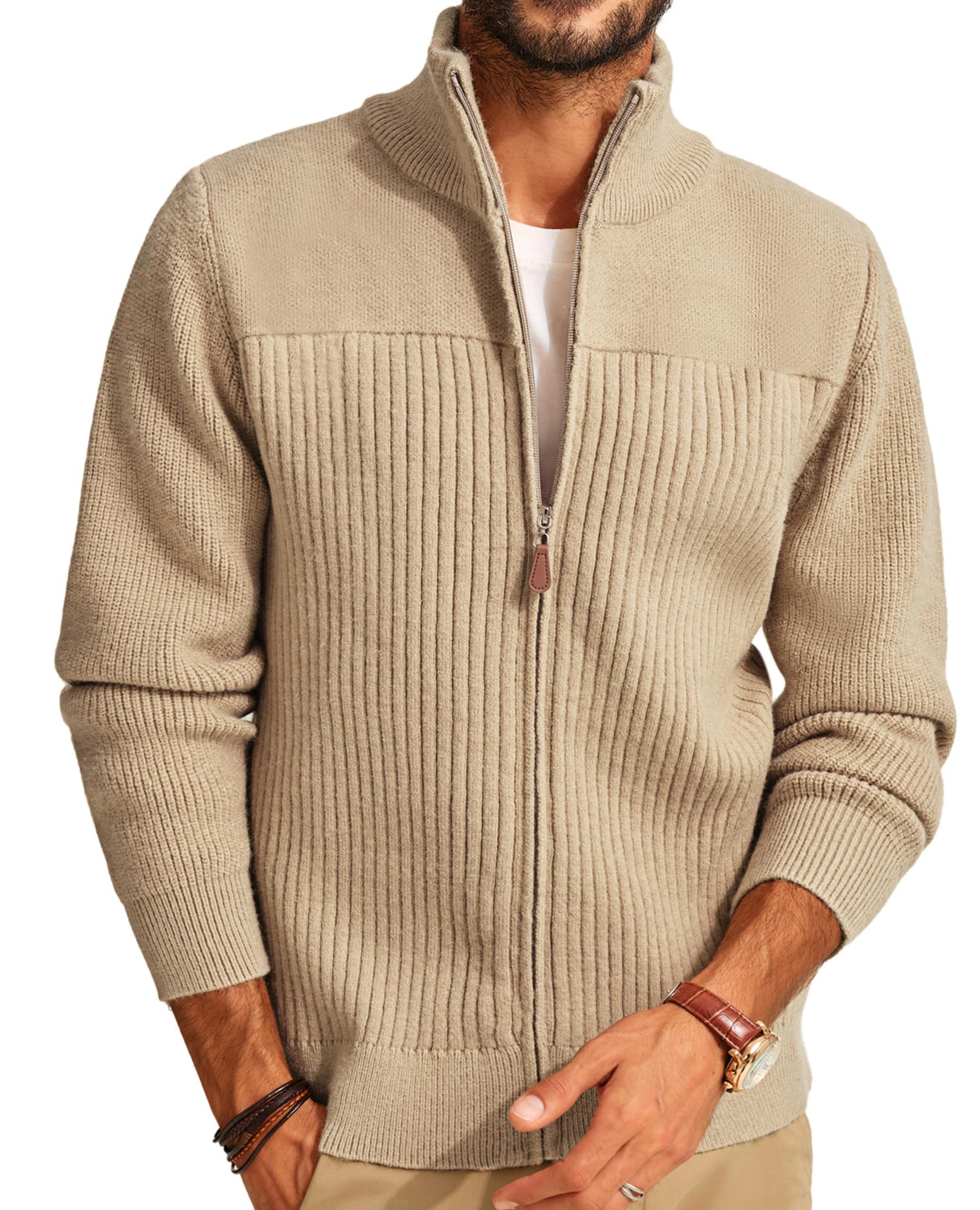 PJ PAUL JONES Cardigan à fermeture éclair intégrale pour homme - Col montant - Coupe droite