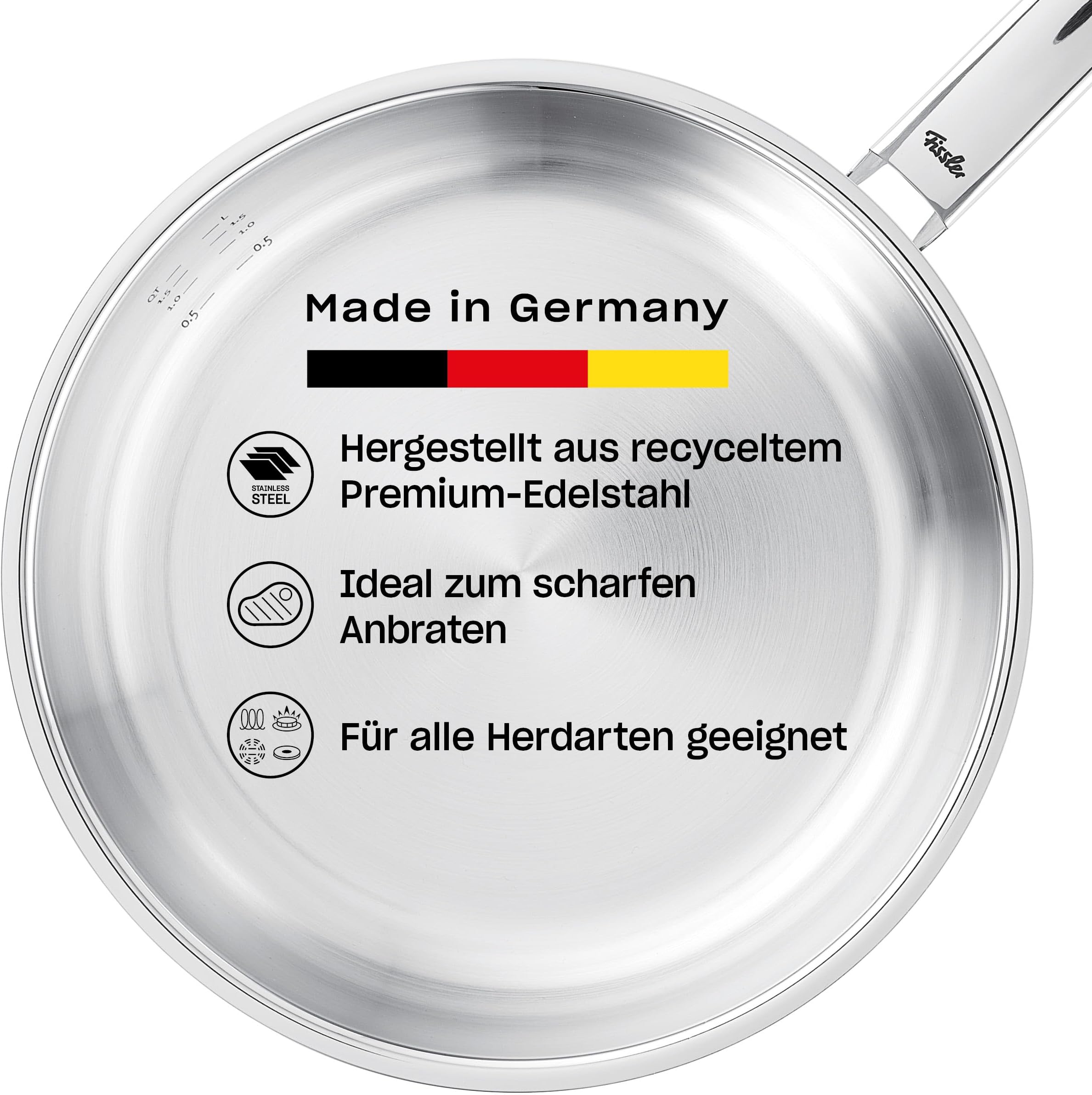Fissler Pure Collection/Stainless Steel Frying Pan (Diameter 28 cm) Uncoated Saucepan Internal Scale Made in Germany - Induction
