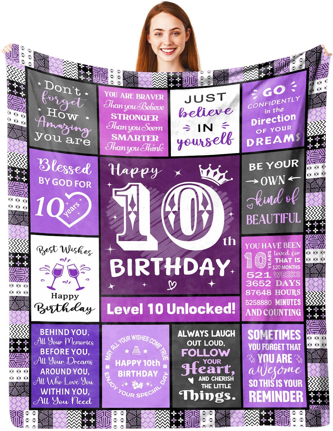ACAATVE 10th Birthday Gifts for Girls Blanket 150 x 130 cm | Personalised 10 Year Old Girl Birthday Gifts Flannel Throw, Double Digits Bday Decorations Presents for Daughter Niece (10th, 150x130cm)