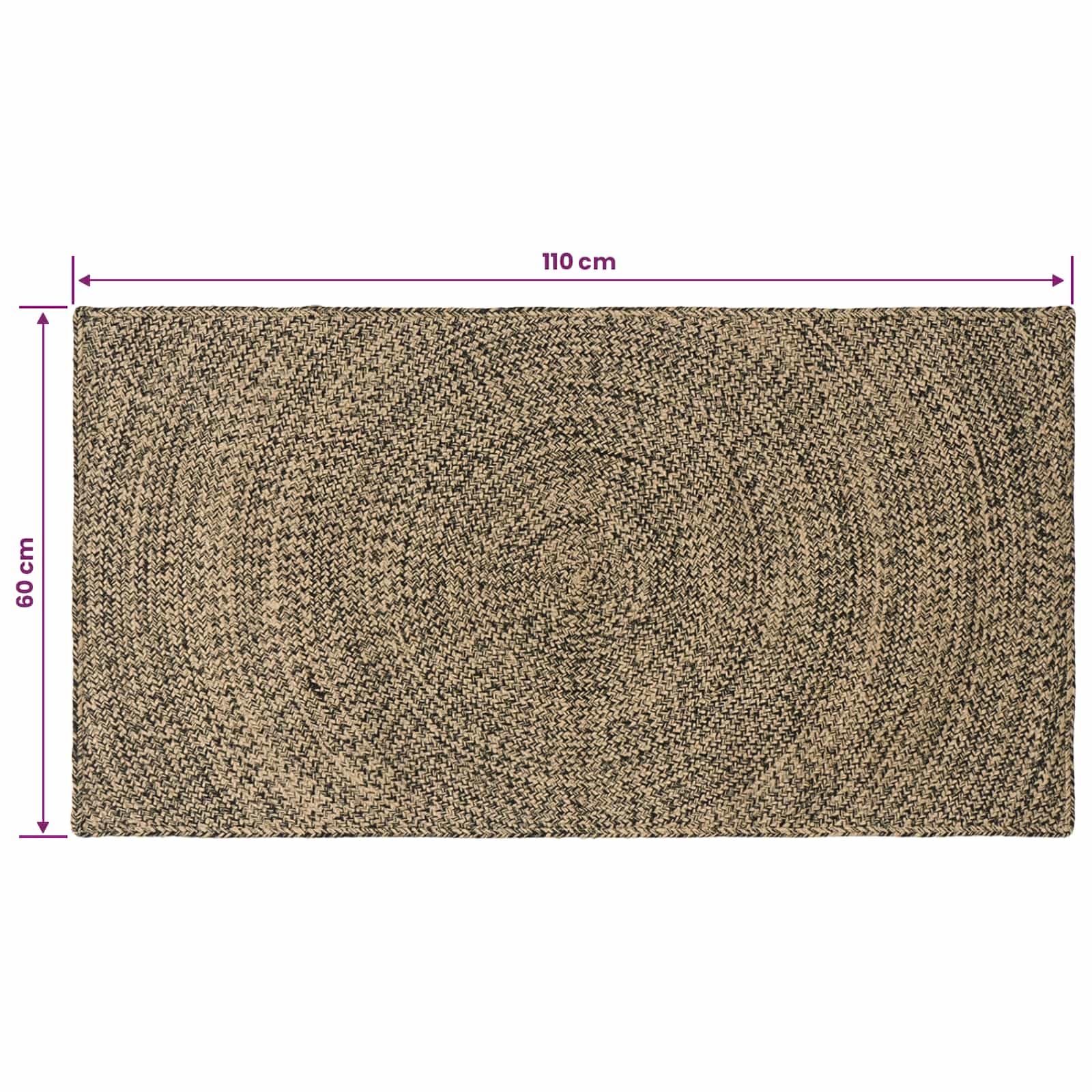 Tapis de Surface en Jute Naturel et Noir 60 x 110 cm pour Salon Chambre Cuisine intérieur Design Moderne et bohème, Tapis Moelleux épais, Facile à Laver, idéal pour décoration chaleureuse