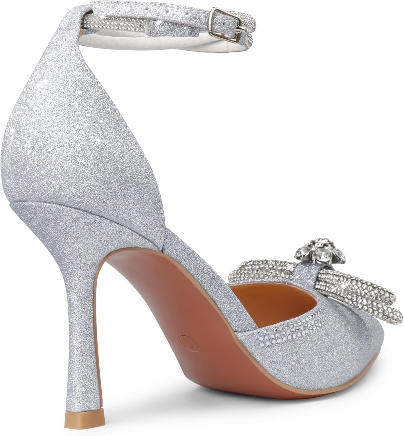 Zzheels Women's Wedding Heels Sparkly Rhinestone Stiletto Pumps Bow Heels Pointed Toe Ankle Strap High Heels Bridal Party Dress Shoes - Image 4