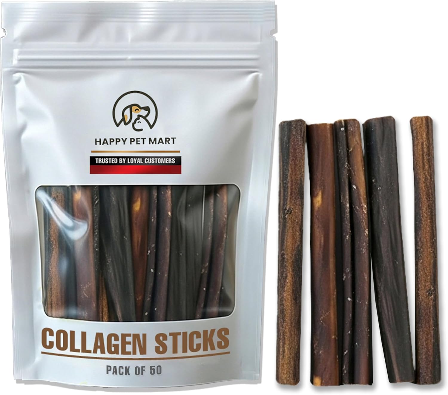 6-Inch Odor-Free Collagen Sticks for Dogs – Natural Long-Lasting Chews for Healthy Teeth & Joints – (Pack of 50 - Thin)