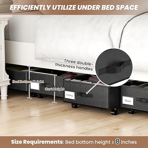 Miniatura 4 de PHINOX Contenedores de almacenamiento debajo de la cama con ruedas, organizador de zapatos debajo de la cama con asas reforzadas de ventana