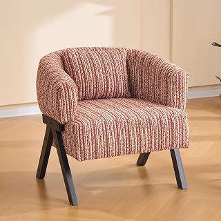 Mid Century Upholstered Accent Chair, Modern Sofa Chair with Solid Wood Frame, Ergonomic Comfy Armchair for Living Room Bedroom Office (Red)