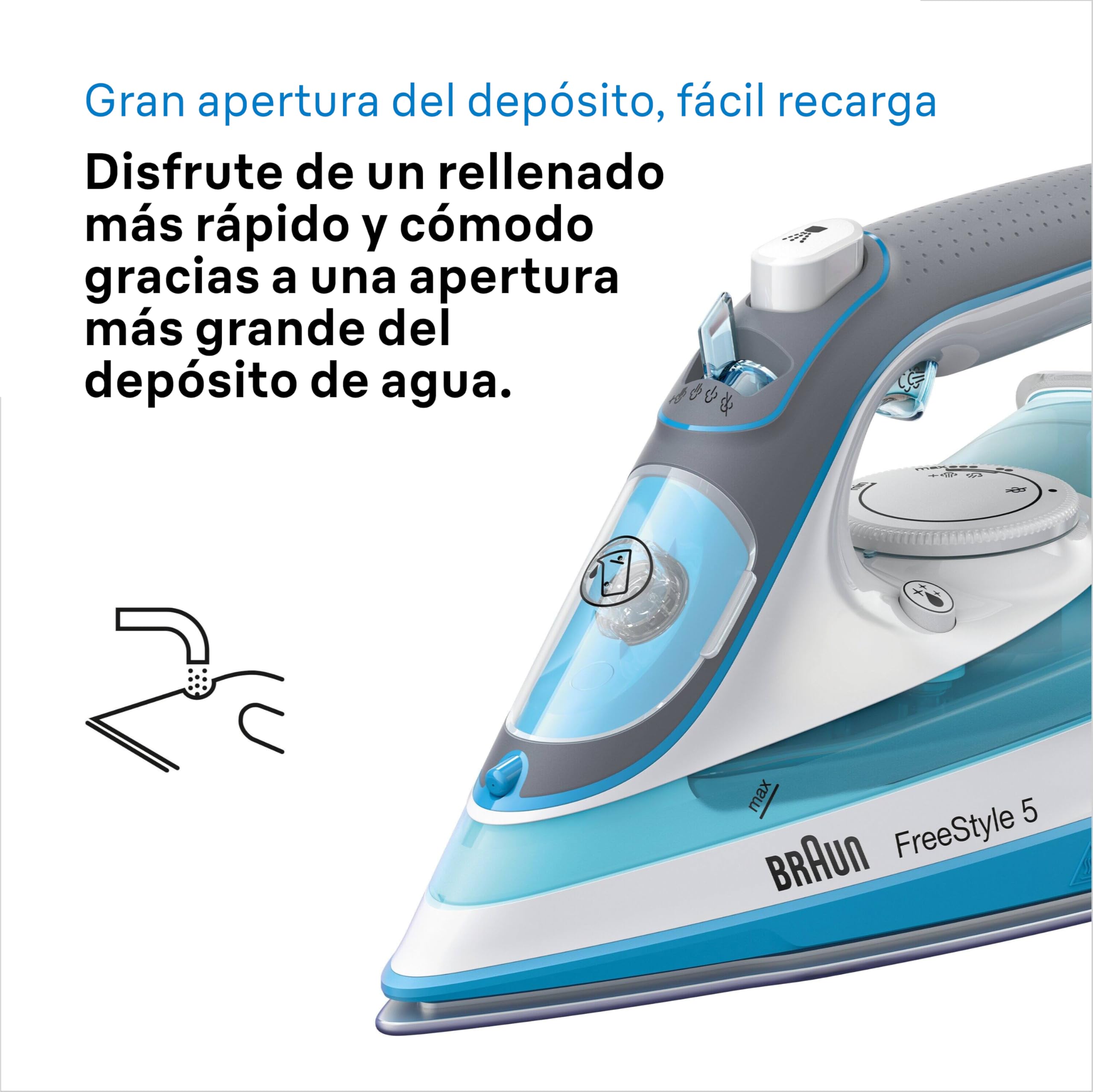 Braun Household Braun FreeStyle 5 SI 5006 BL-Plancha Suela FreeGlide 3D, Vertical, 2600 W, Golpe de Vapor 180 g/min, depósito de Agua de 300 ml, Color Azul