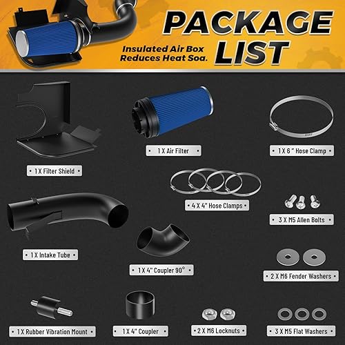 Miniatura 5 de Kit de admisión de aire frío de 4 pulgadas con filtro y tubo de entrada recubierto de polvo compatible con GMC Chevy 99-06 1999 2000 2001 2002 2003