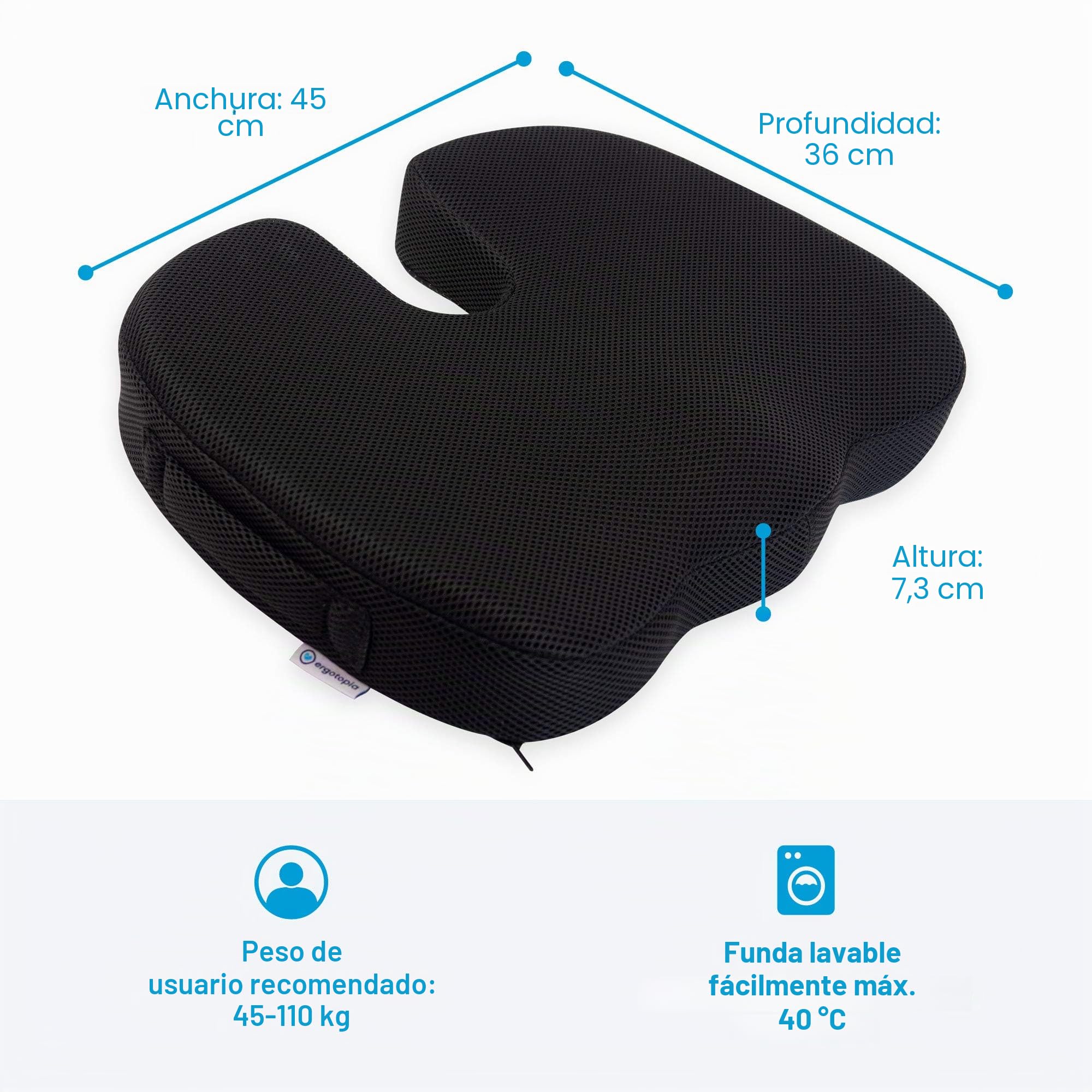 Ergotopia Cojín ortopédico, Cojin Coxis con 100%, Garantía de Satisfacción, Cojín para el Coxis para un Alivio Instantáneo del Dolor de Espalda y del Nervio Ciático
