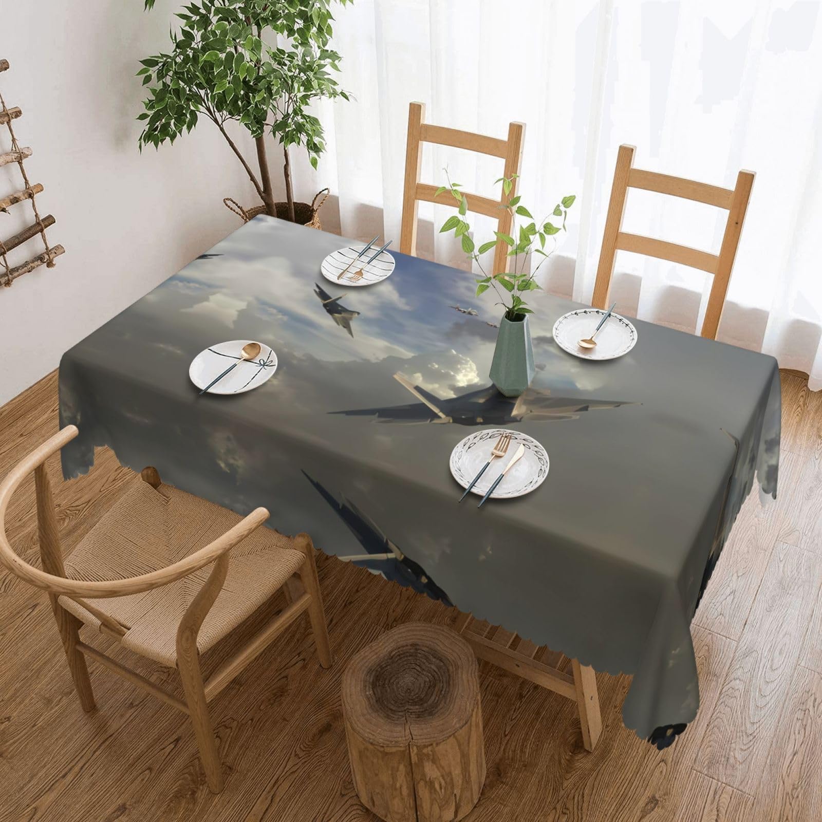 HLSBSSL Airplane Patterned square lace tablecloth, wrinkle-resistant and durable, suitable for dining tables, parties, etc.