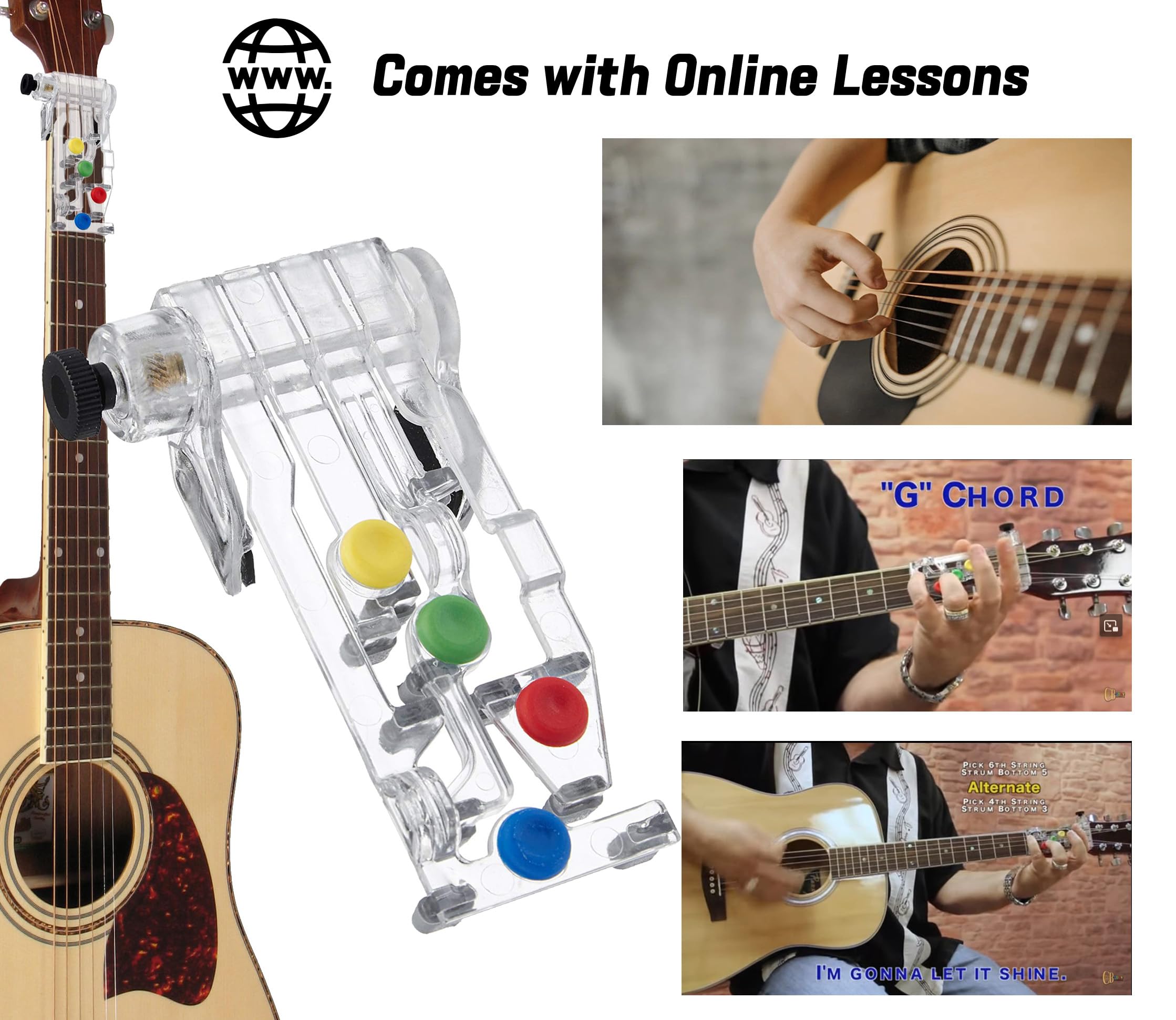 ChordBuddy - Dispositivo didattico per chitarra per destrorsi, solo unità con accordatore cromatico Instrument Alley True Tune, lezioni video online e app Bundle prodotto originale USA