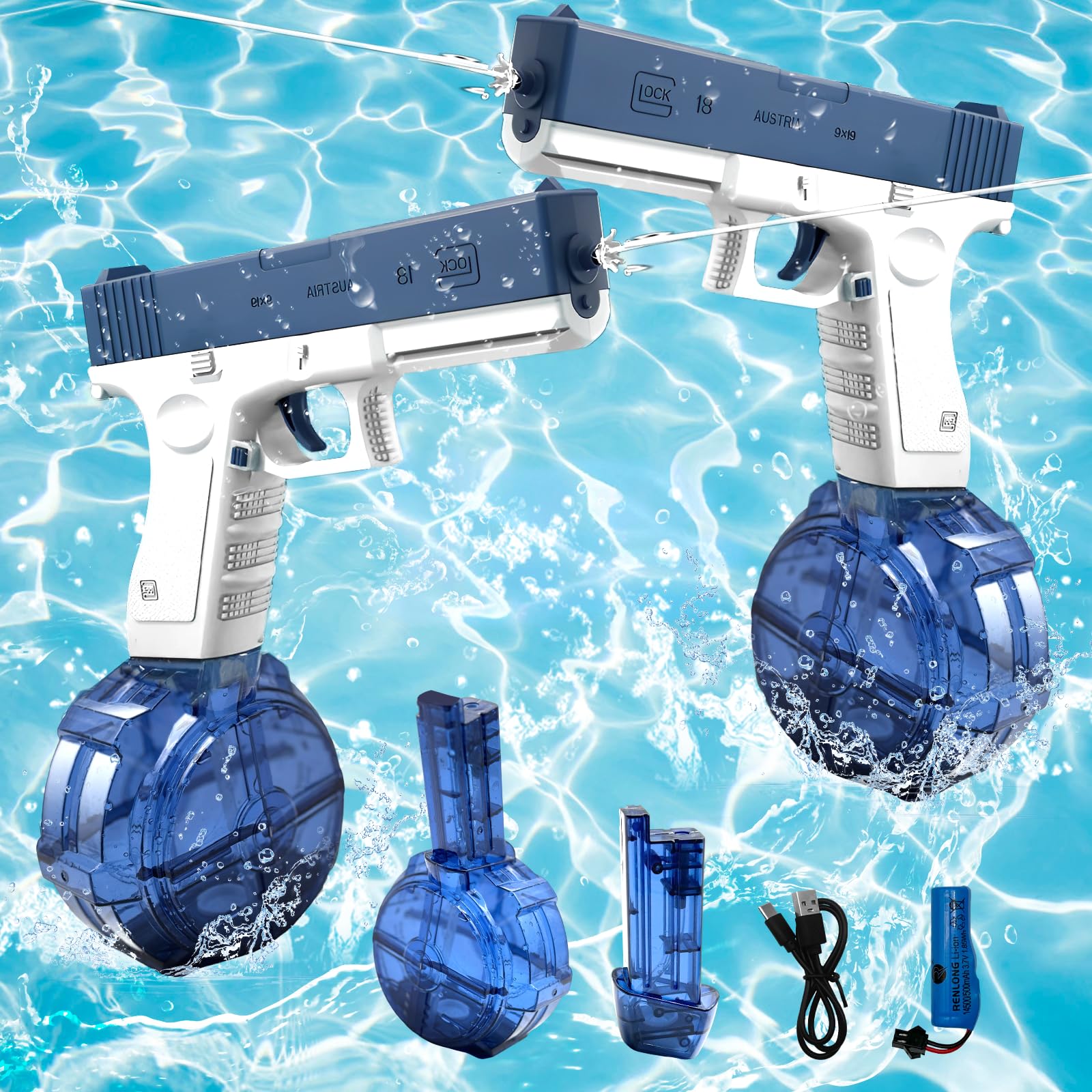 2 PCS Electric Water Guns Kids,32 FT Powerful Water Pistols for Kids Adults,Water Blaster Pistols with Rechargeable