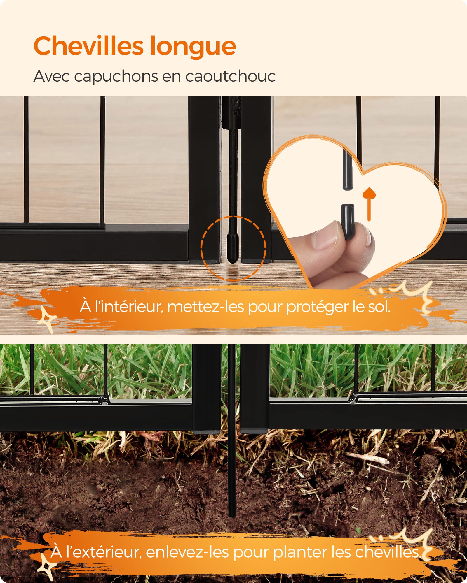 Feandrea Parc pour Chien, Enclos pour Chiot, Clôture, Chenil, Cage, 8 Panneaux, Double Verrou en L, Chaque Panneau 77 x 100 cm, Intérieur, Extérieur, Jardin, Chien, Lapin, Poule, Noir PPK81H