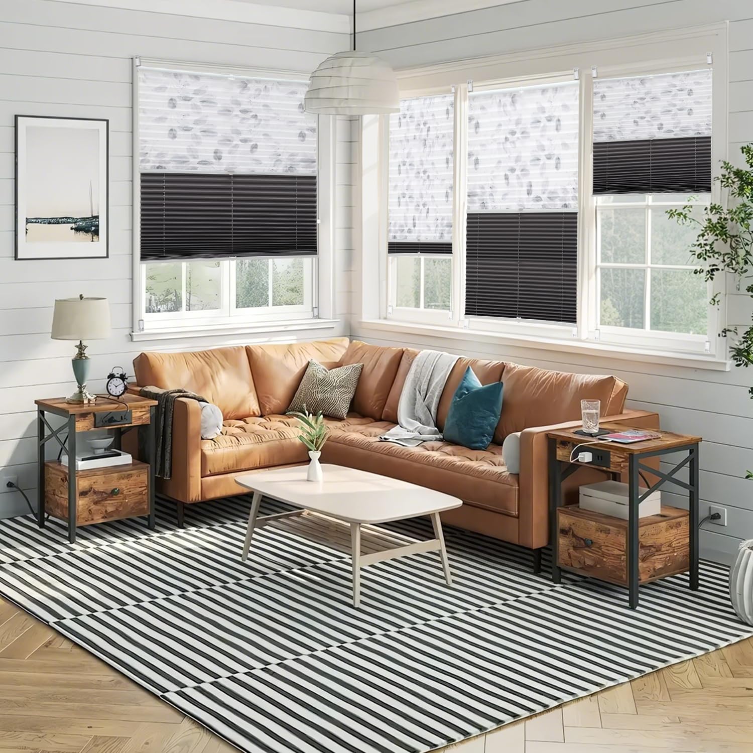 Sekey Plissee Day+Night Doppelplissee Verdunkelung ohne Bohren verspannt Lichtschutz 80x200cm Druck+Dunkelgrau – Bild 7