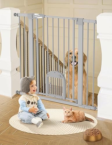 Miniatura 51 de Babelio Puerta para bebé con puerta ajustable para gatos, cierre automático de 29-43 pulgadas, puerta duradera para mascotas para escaleras, puertas