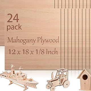 24 Pcs Mahogany Plywood Sheets,12 x 18 x 1/8 Inch - 3mm Thick Mahogany Unfinished Wood for Crafts Laser Cutting & Engraving, School DIY Projects, Painting, Fretwork, CNC Cutting, and Wood Burning