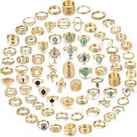 17MILE 82PCS Vintage Silver Knuckle Rings Set for Women - Bohemian Stackable Midi Rings with Retro Crystals & Stones