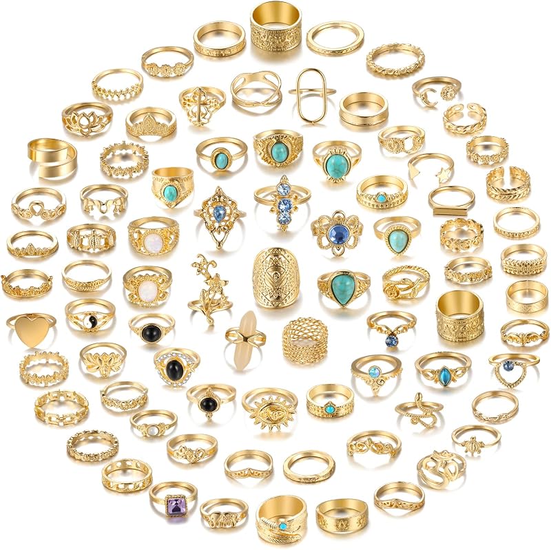 82 Pcs Vintage Gold Silver Knuckle Rings Set for Women, Bohemian Stackable | Midi Rings Pack, Boho, Retro Stone, Stacking Joint Finger Rings