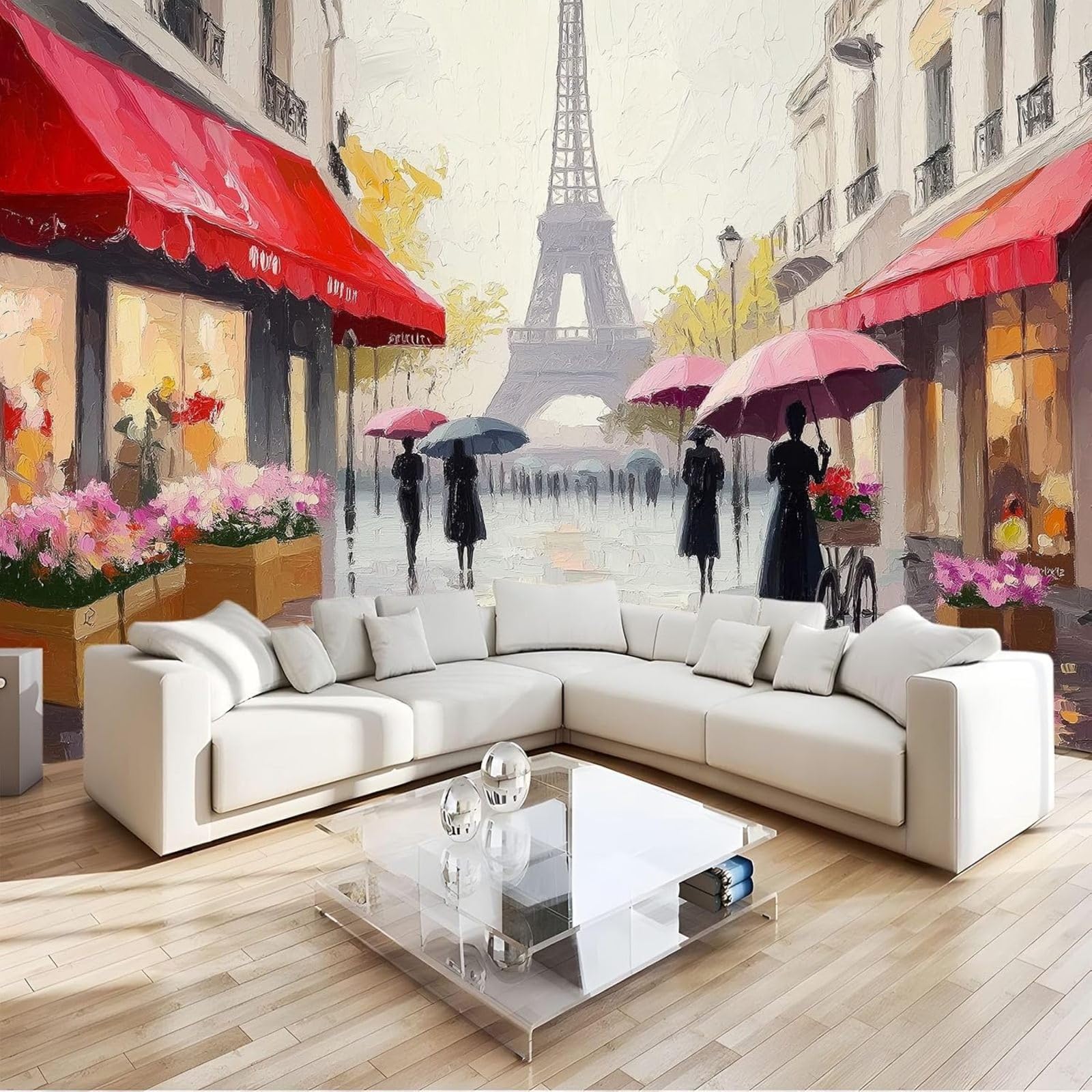 kfjhgbdshhj Photo Wallpaper Oil Painting Parisian Streets, Non-Woven Wallpaper, wall Covering, Modern wall Decor Design, wall Decoration for Living Room and Bedroom, red, 250cm x 175cm