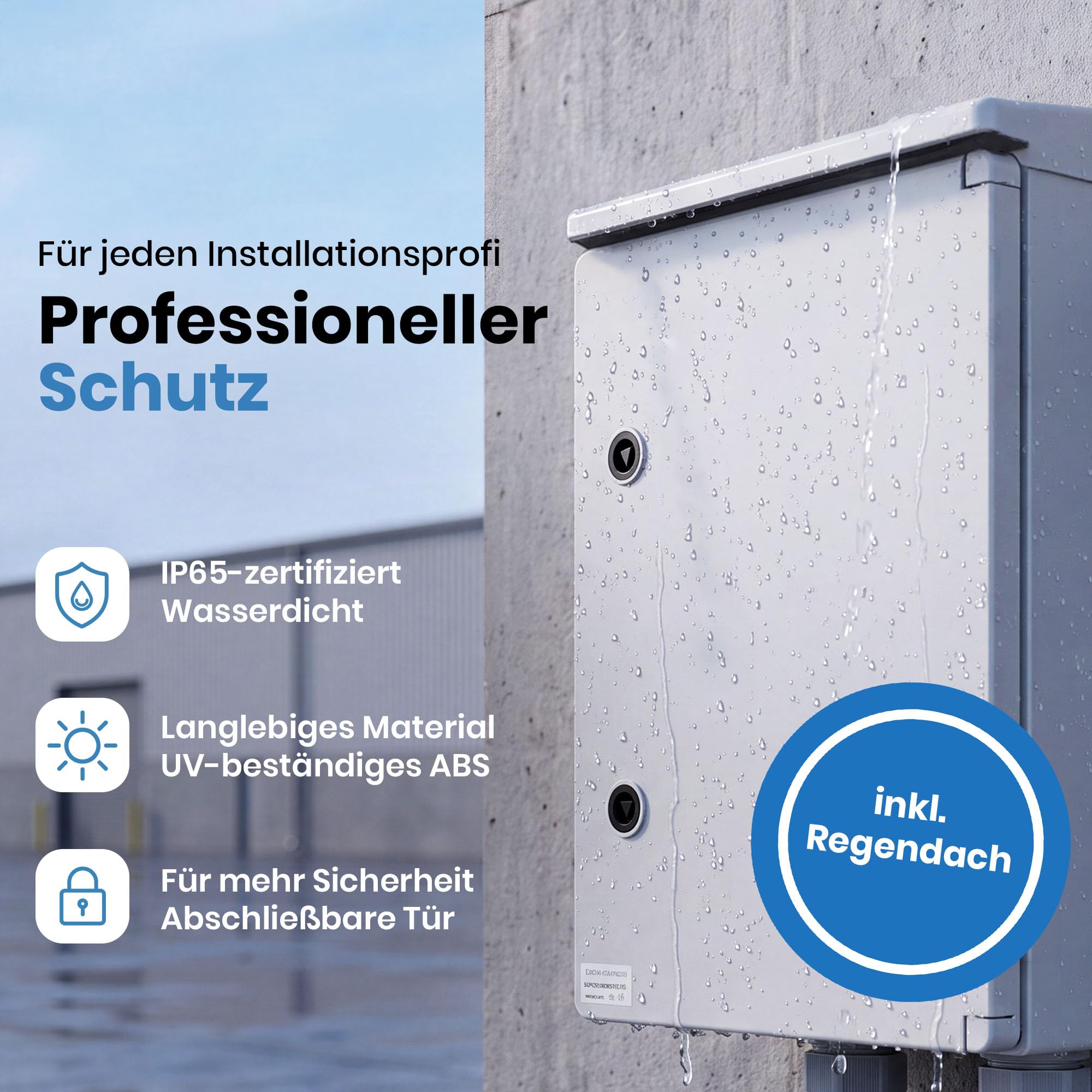 BOXEXPERT Verteilerkasten außen IP65 mit Regendach ABS Kunststoff 400x300x165mm Serie Fleet Roof wasserdicht Schaltschrank Stromkasten Schaltkasten Industriegehäuse grau