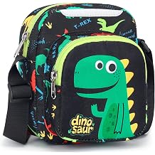 Kids Crossbody Bag for Boys - Kids Purse for 3 4 5 6 7 8 Year Old Boys Shoulder Bag with Adjustable Strap for Travel Gifts, Black Dinosaur