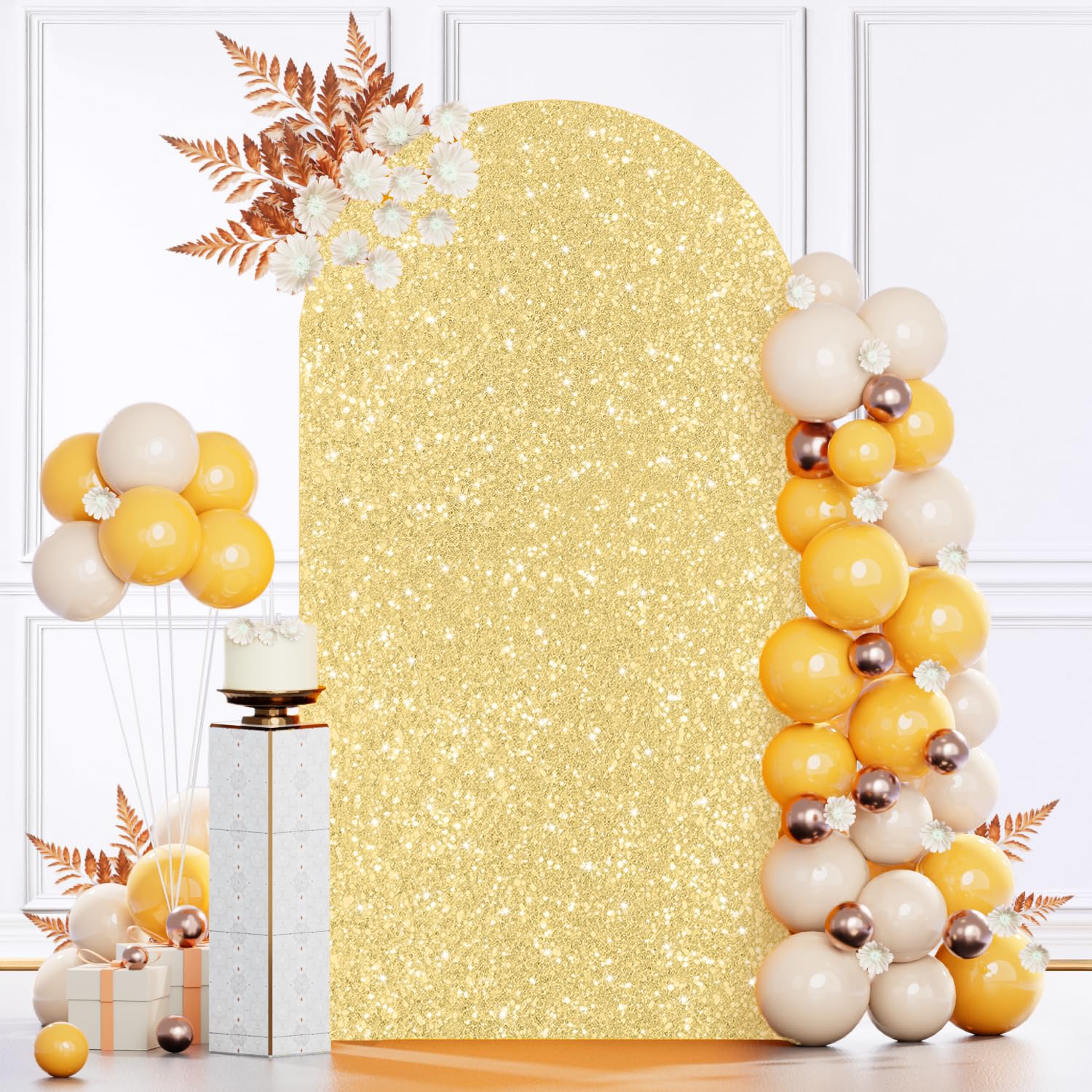 MODFUNS Gold Party Arch Cover Sequin Arch Spandex Covers 7.2 FT Arch Backdrop Cover Shimmer Wedding Arch Covers for Round Top Arch Frame Glitter Arch