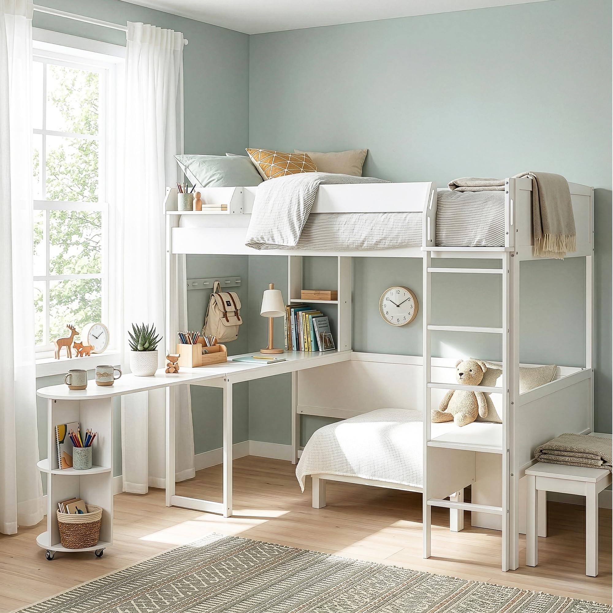 Photo 1 of ***PARTIAL SET BOX 1/3***
Merax Full Size Loft Bed with Extendable Desk and Lights, Wood Loft Bed Frame with Storage Shelves & Padded Foldable Sofa, Space-Saving Loft Bed for Teens Adults, Dorm Apartment, Easy Assembly, White