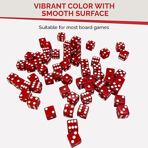 Miniatura 3 de MR CHIPS D6 Dados opacos estándar de 0.630 in con puntos de pipa - 100 unidades - rojo