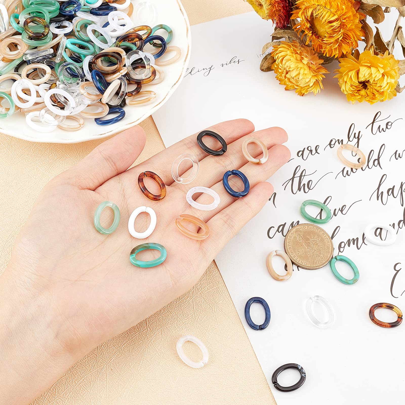 PH PandaHall 200pcs Acrylic Linking Rings - 10 Color Small Oval Connectors For DIY Jewelry, Purse Chains, Crafts