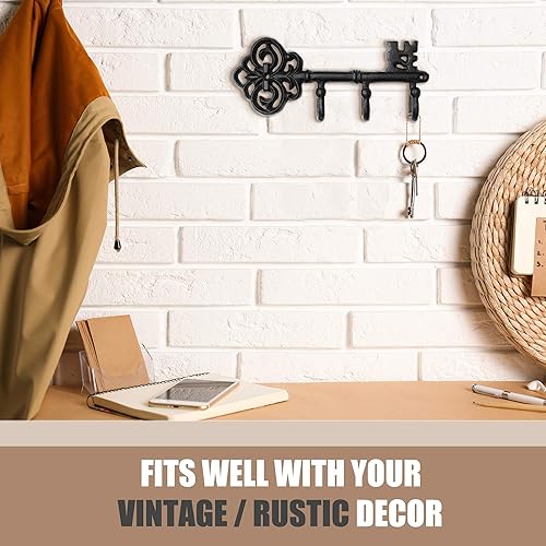 Miniatura 6 de IRISVITA Llavero para decoración de pared, soporte para llaves de hierro fundido negro antiguo, ganchos rústicos para llaves de pared con 3 ganchos,