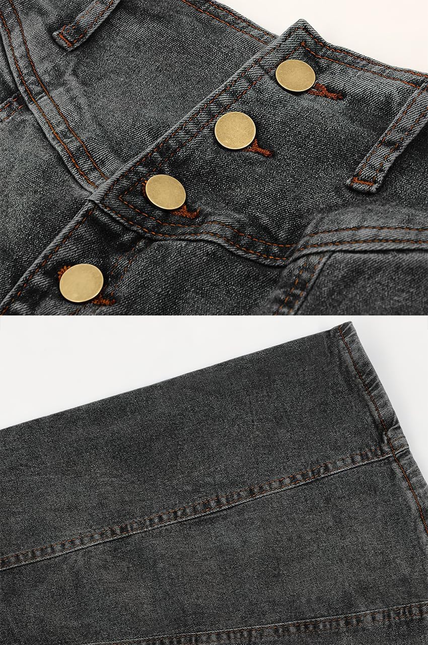 ebossy Women's High Rise Distressed Wash Denim Skirt A Line Swing Maxi Long Jean Skirts - Image 3