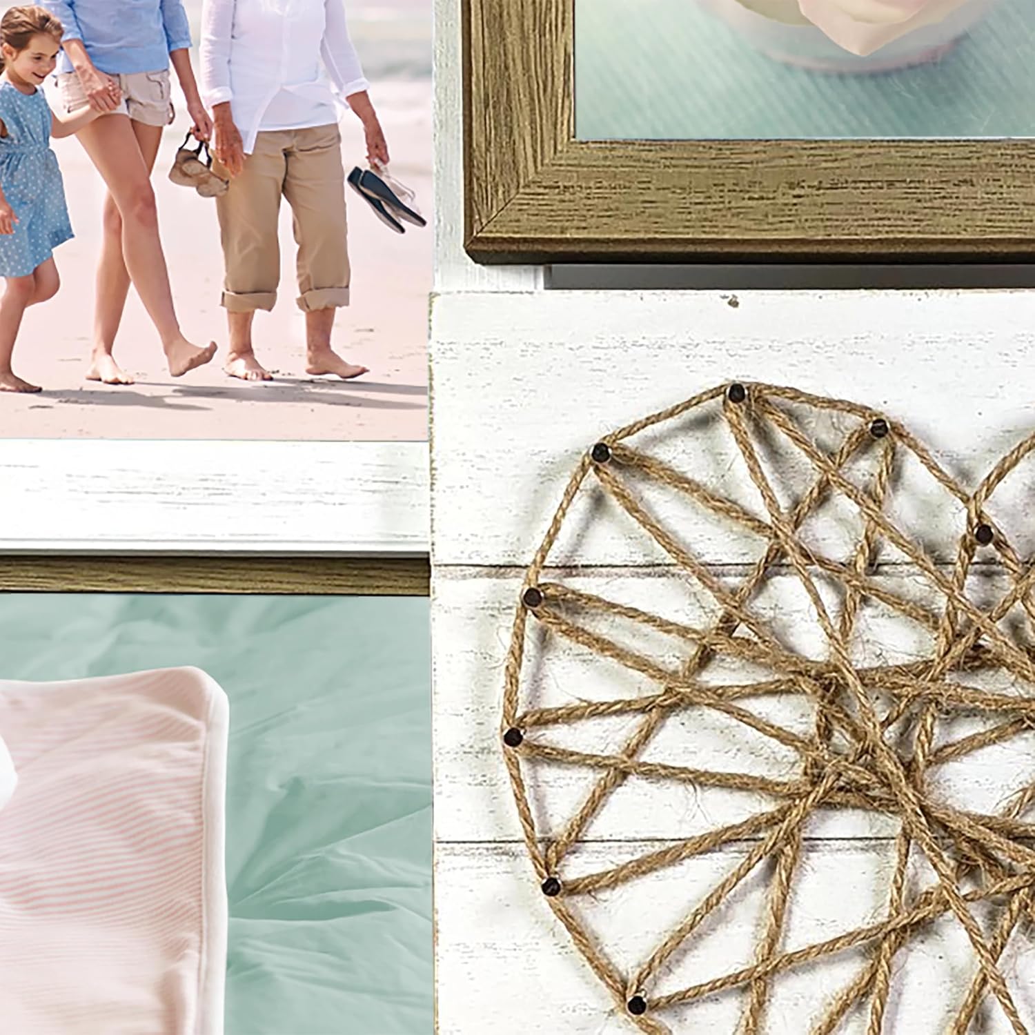 4x6 Rustic Wood Heart Collage Picture Frame, 8-Photo Wall Frame, Heart-Shaped Gallery Wall Decor for Family Photos Home Bedroom