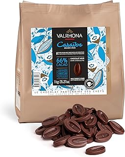 Dark French Semisweet Chocolate Discs for Baking (Feves). Premium CARAÏBE 66% Cacao Grand Cru Blend. Better than Chocolate Chips, Perfect for Cookies, Cakes, Mousses, Frostings 1 KG
