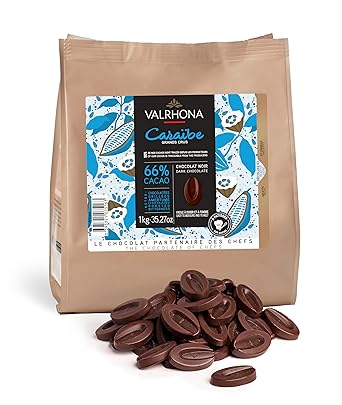 Valrhona Dark French Semisweet Chocolate Discs for Baking Feves. Premium CARAIBE 66% Cacao Grand Cru Blend. Better than Chocolate Chips, Perfect for Cookies, Cakes, Mousses, Frostings 1 KG