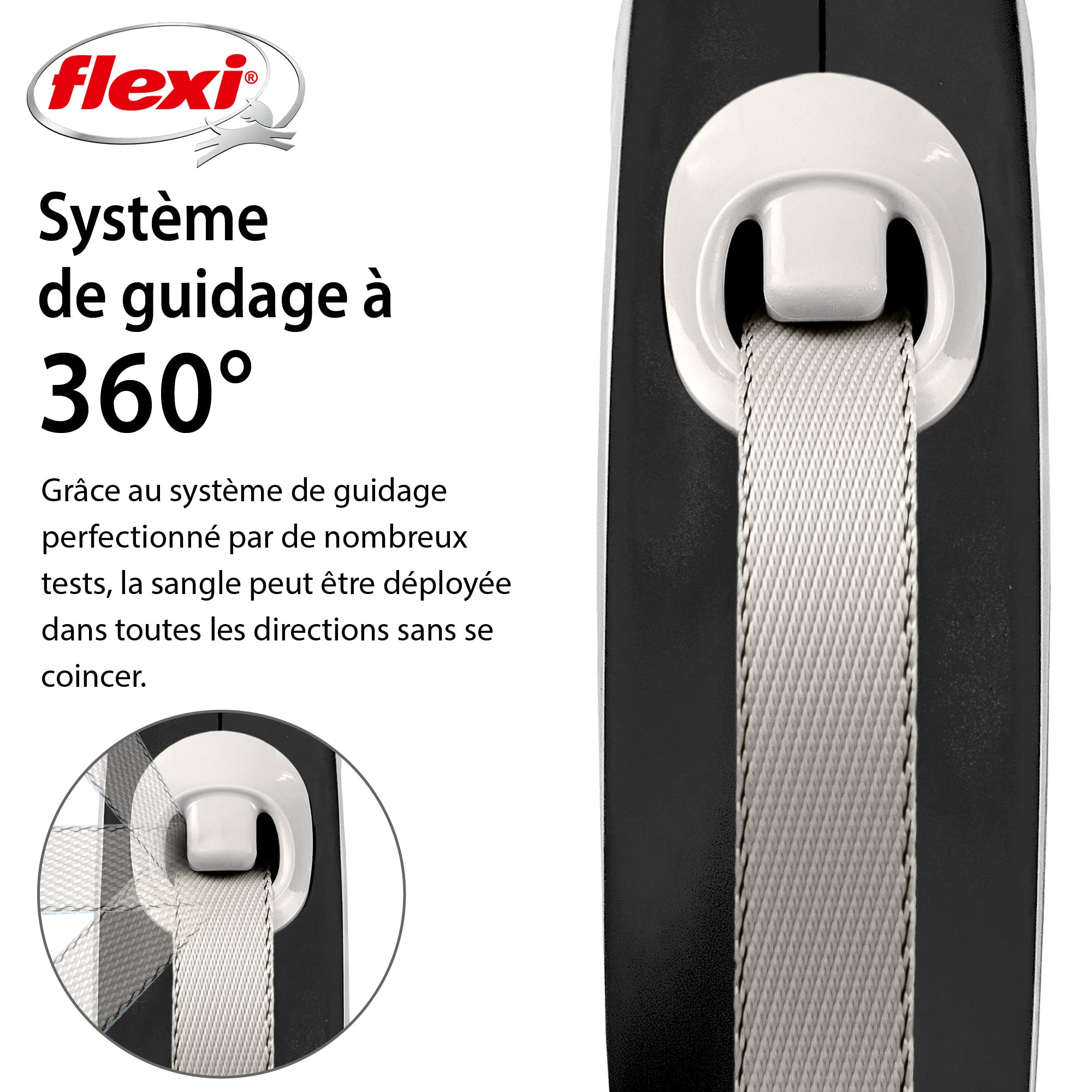 Flexi® Comfort L | Laisse rétractable à Sangle de 8 m pour Chiens jusqu'à 50 kg | Noir | Laisse à Enrouleur pour Chien | Poids : 540 g | Dimensions : 13,9 x 21,3 cm