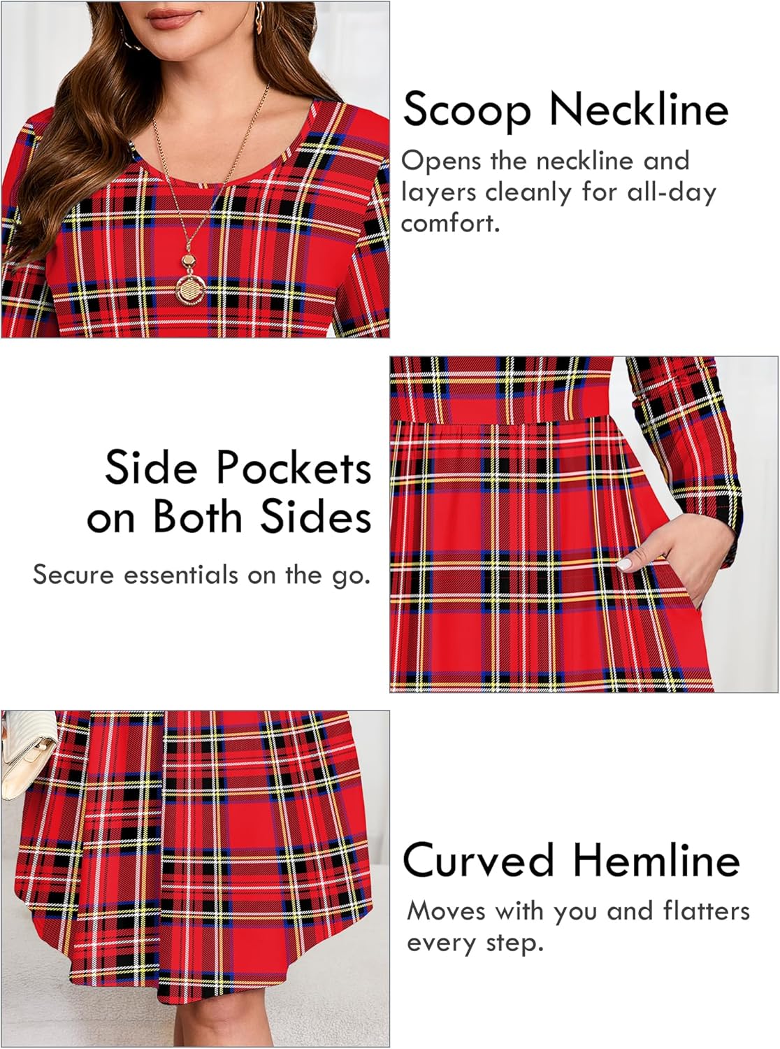 AusLook Women's Plus Size Long Sleeve Midi Dress Casual Empire Waist Loose Flowy Dresses A-Line Boho Long Dress with Pockets - Image 4