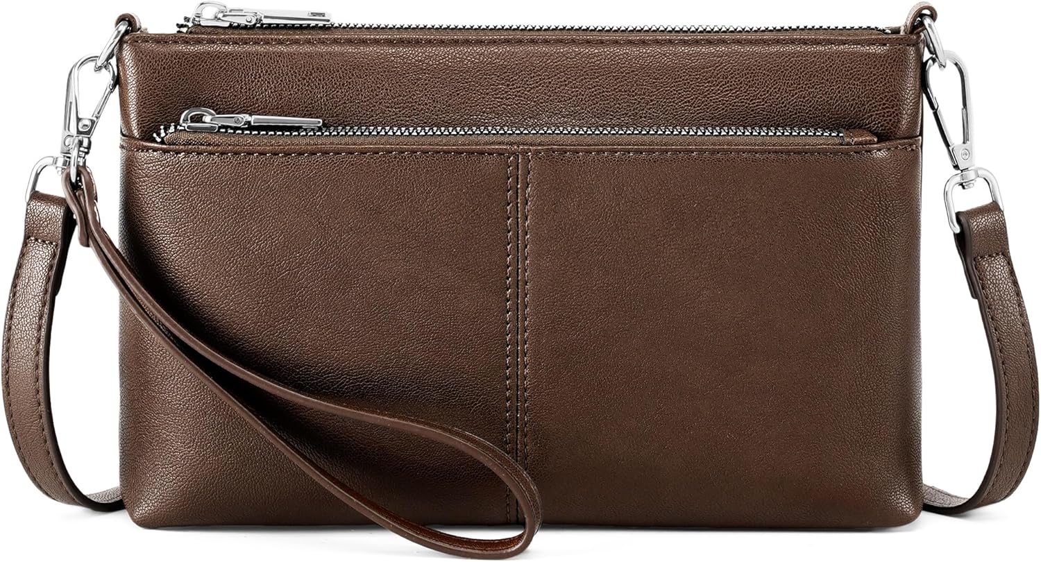 Kiss Sea Wristlet Wallet for Women Small Crossbody Bags Vegan Leather Shoulder Handbag for Women, Brown
