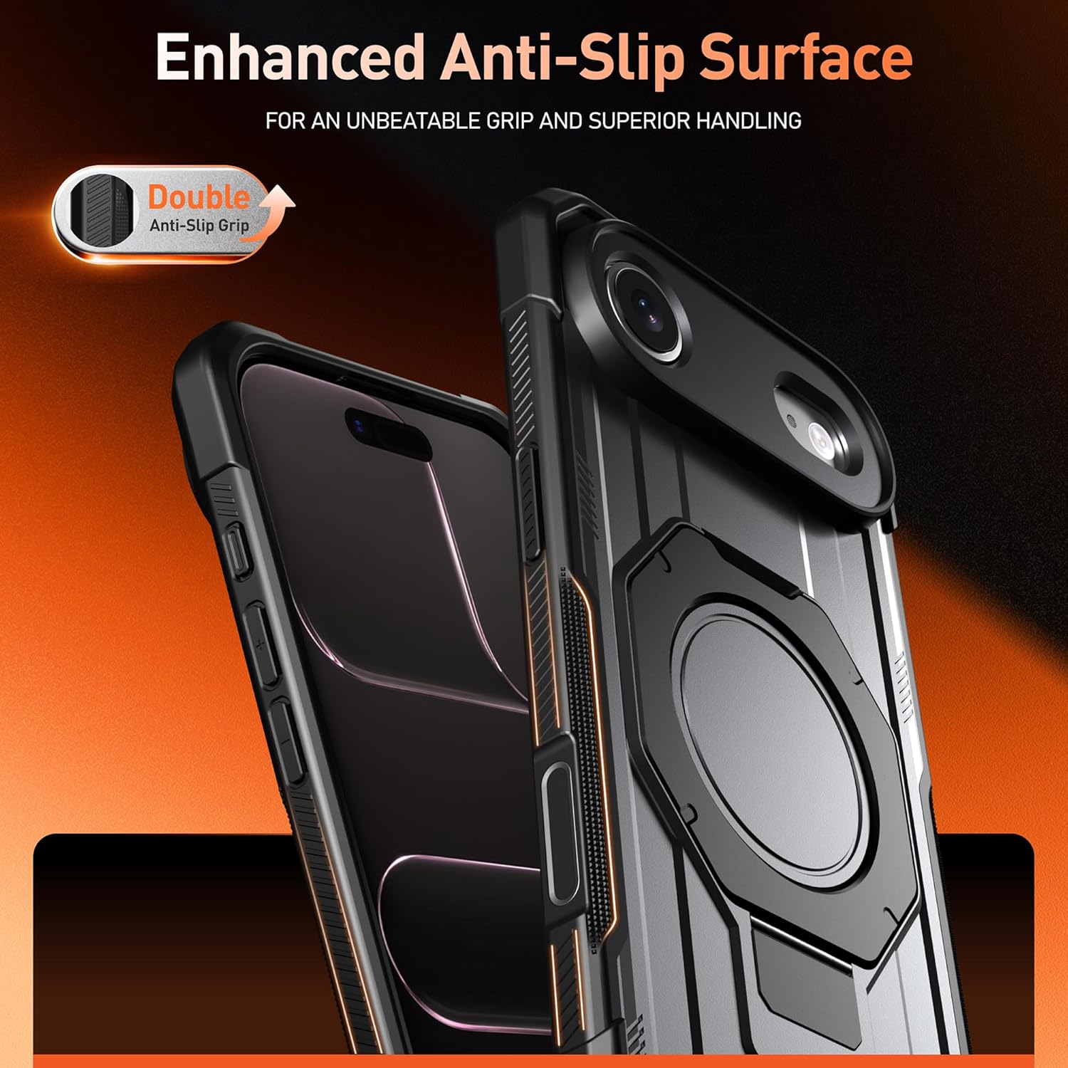 Poetic Spartan Case with Ring Stand for iPhone Air, [Camera Control Button][Magsafe Compatible], Full Body Rugged Shockproof Protective Cover Case, Metallic Gun Metal