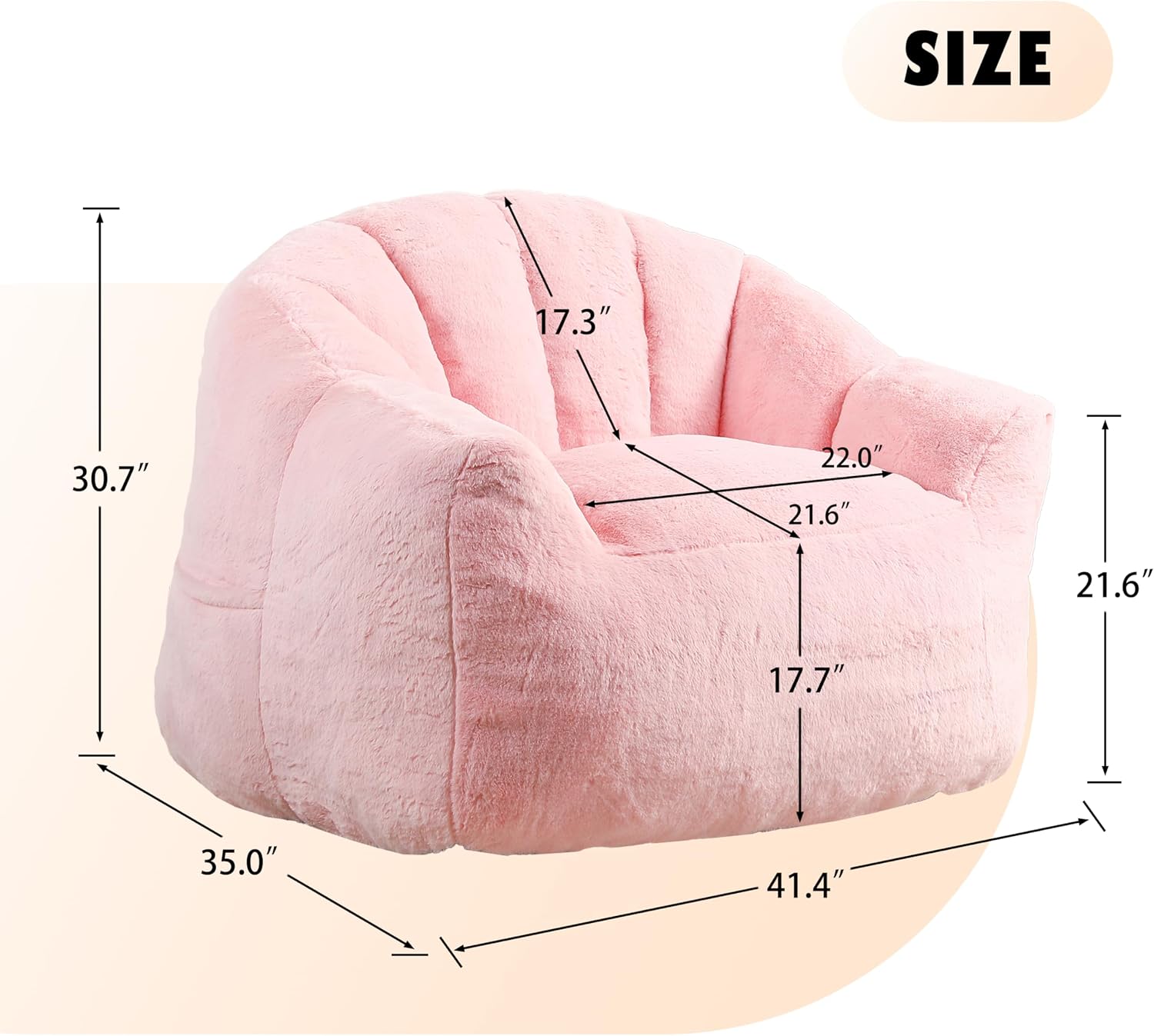 Big Bean Bag Chairs for Adults Kids with Armrests, Corduroy Bean Bag Chairs for Teens, Oversized Lazy Bean Bags Sofa Fluffy Floor Lounge Chair, Large Bean Bag Couch for Bedroom (B-Pink)