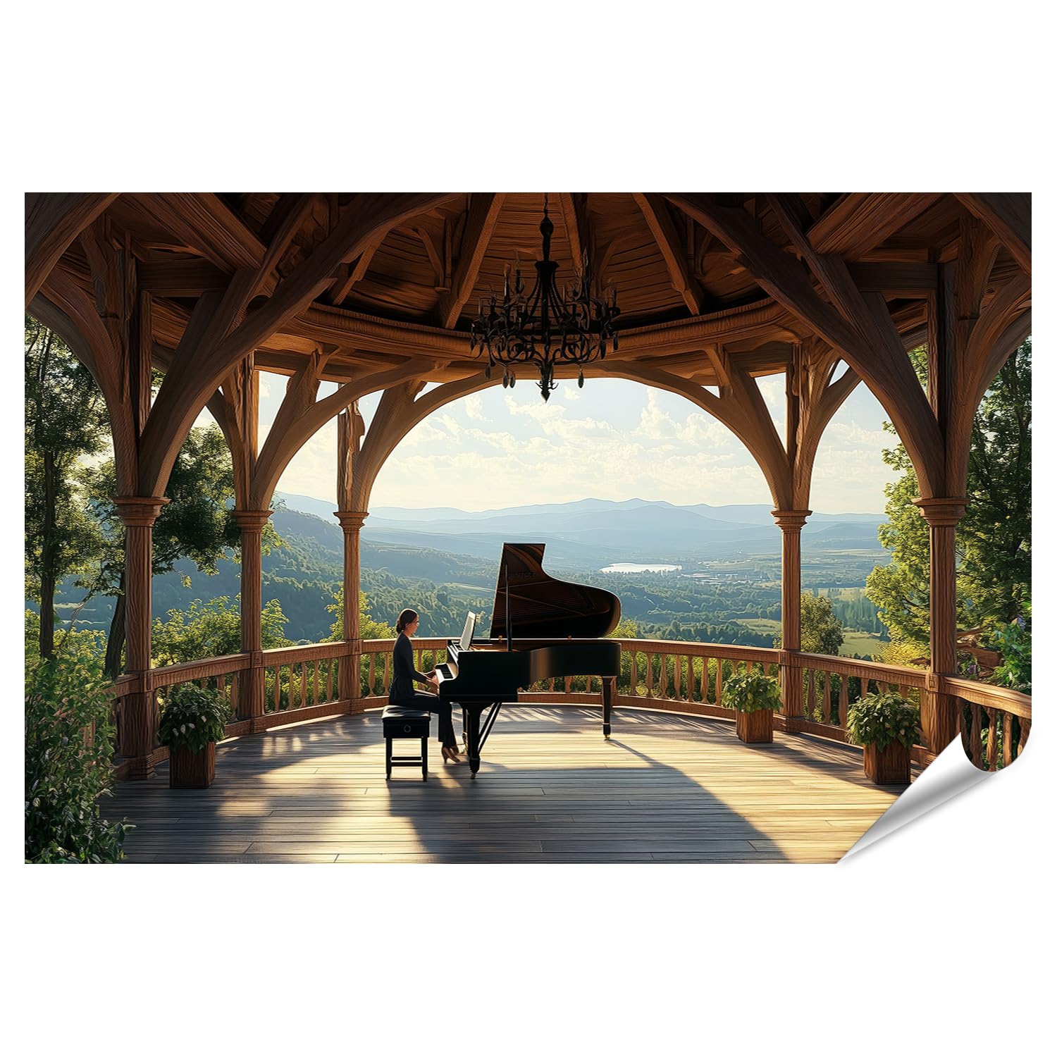 islandburner Prime XXL - Poster musicale per pianoforte in un idilliaco paesaggio gazebo, per soggiorno, amanti della musica, negozio di musica, immagini premium