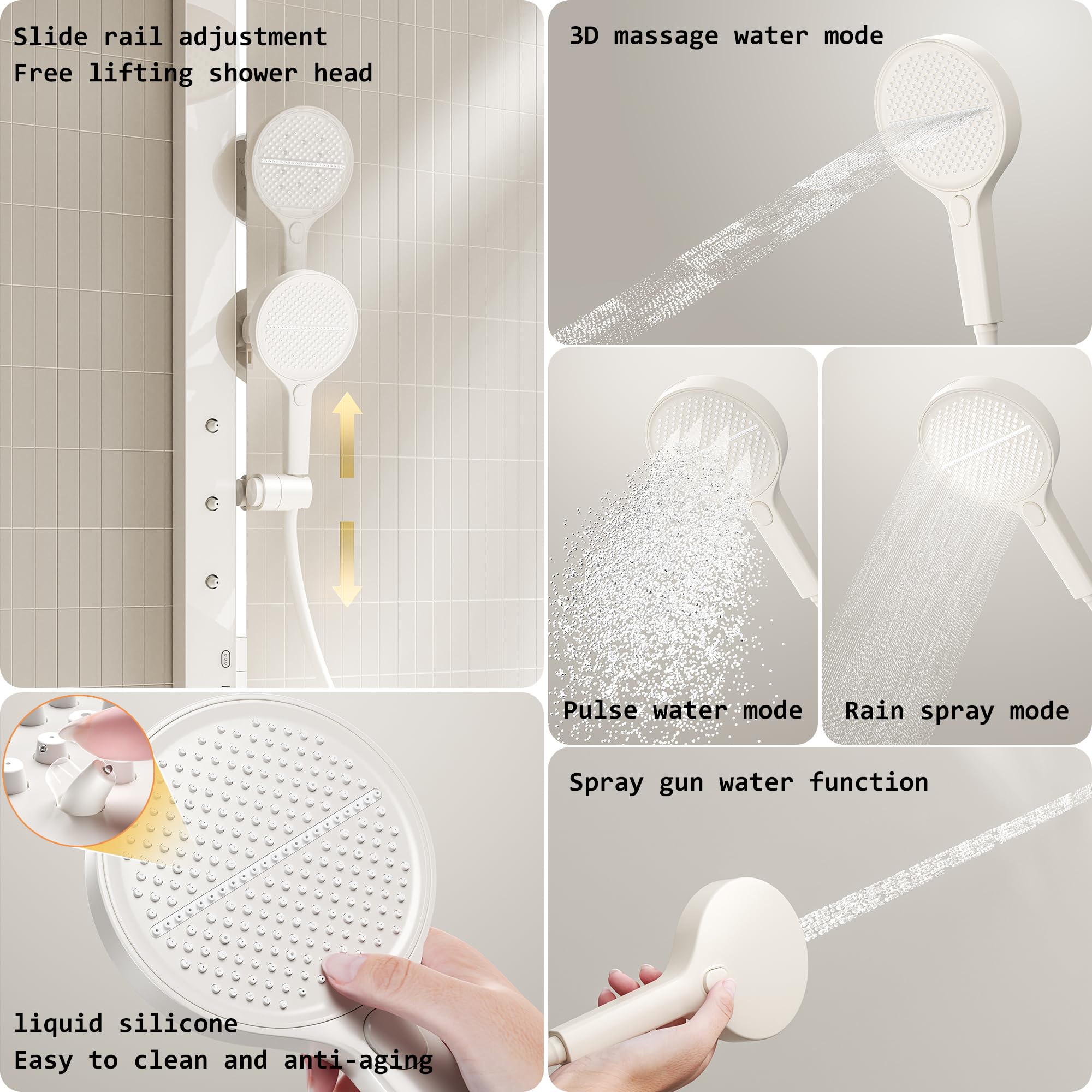 33272 - Sistema doccia a parete, soffione a pioggia da 32 cm, 4 modalità, 48 cm, display digitale della temperatura, perfetto per la ristrutturazione del bagno (bianco latte)