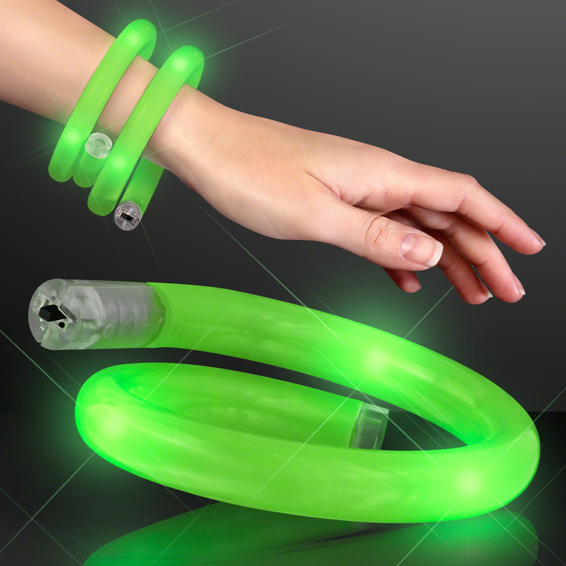 Green LED Flashing Tube Wrap Light Up Bracelet