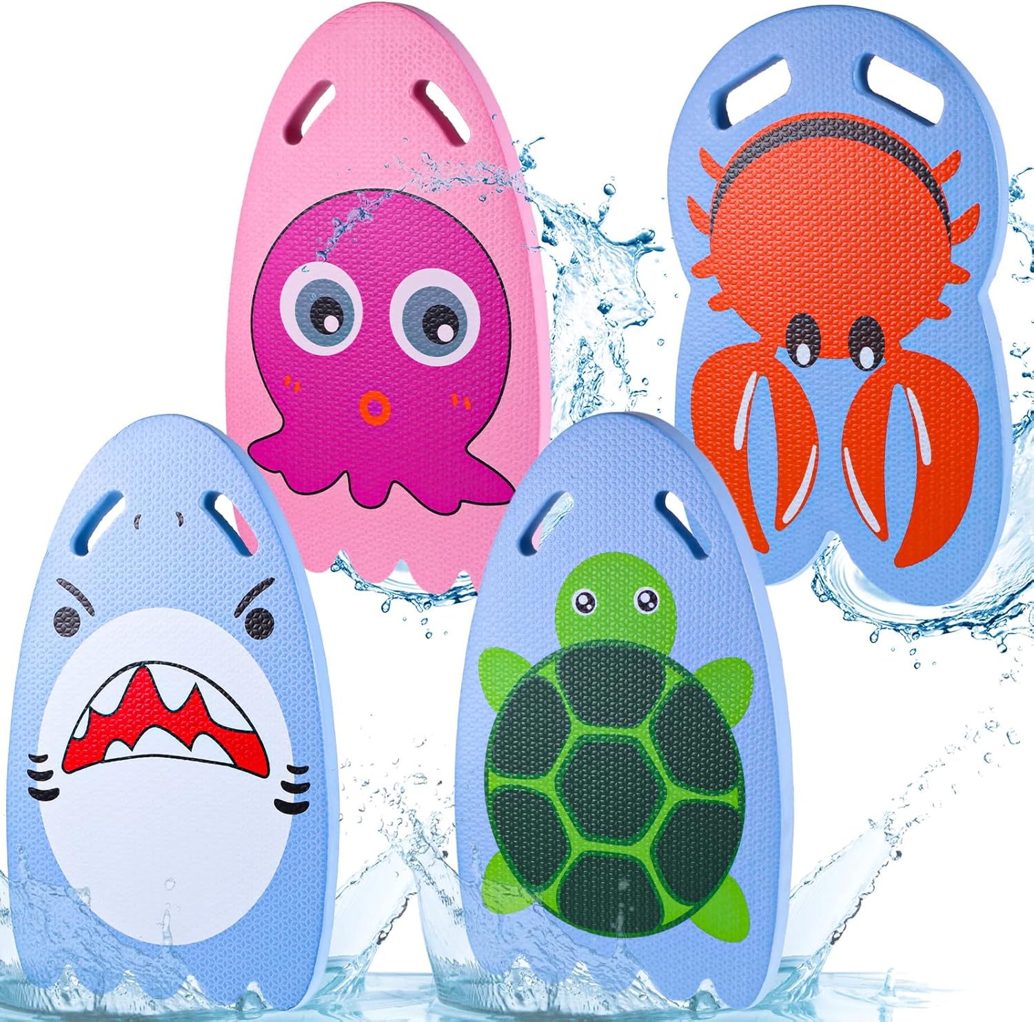 Junkin 4 Pcs Kids Kickboard for Pool Swimming Board with Handrail Holes Unicorn Bunny Fishtail Mermaid Shark for Swimming Training Beginners Practising Summer Pool Party