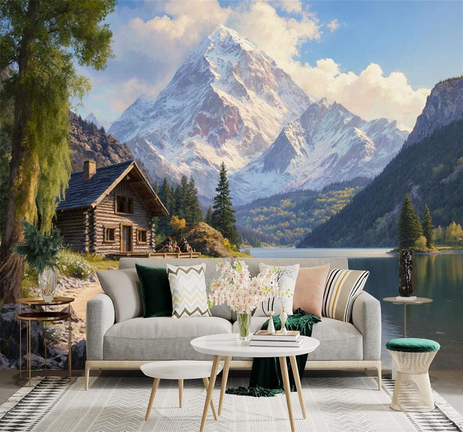 Xlming 250Cm×170Cm(B×H) Lake Cottage Forest Snow Capped Mountains Natural Scenery 3D Wallpaper Premium Textured Silk Study Dining Living Room Bedroom Sofa Tv Wall Easy Install-250Cm×170Cm
