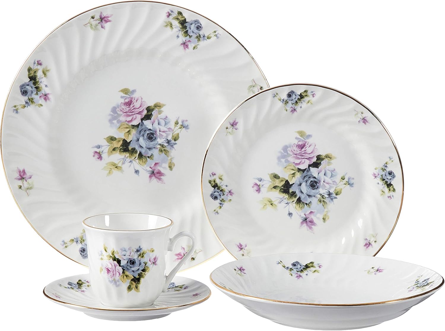 Best Cyber Monday 🔥 Serafina Dinner Set 45pc with Gold Trim; Vintage Floral