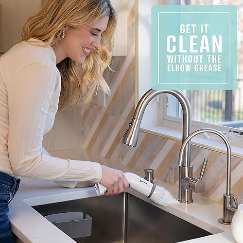 Miniatura 3 de Klever Limpiador eléctrico giratorio con spray de cítricos - Cepillo eléctrico para limpieza con 8 cepillos de limpieza duros y suaves - Superficies