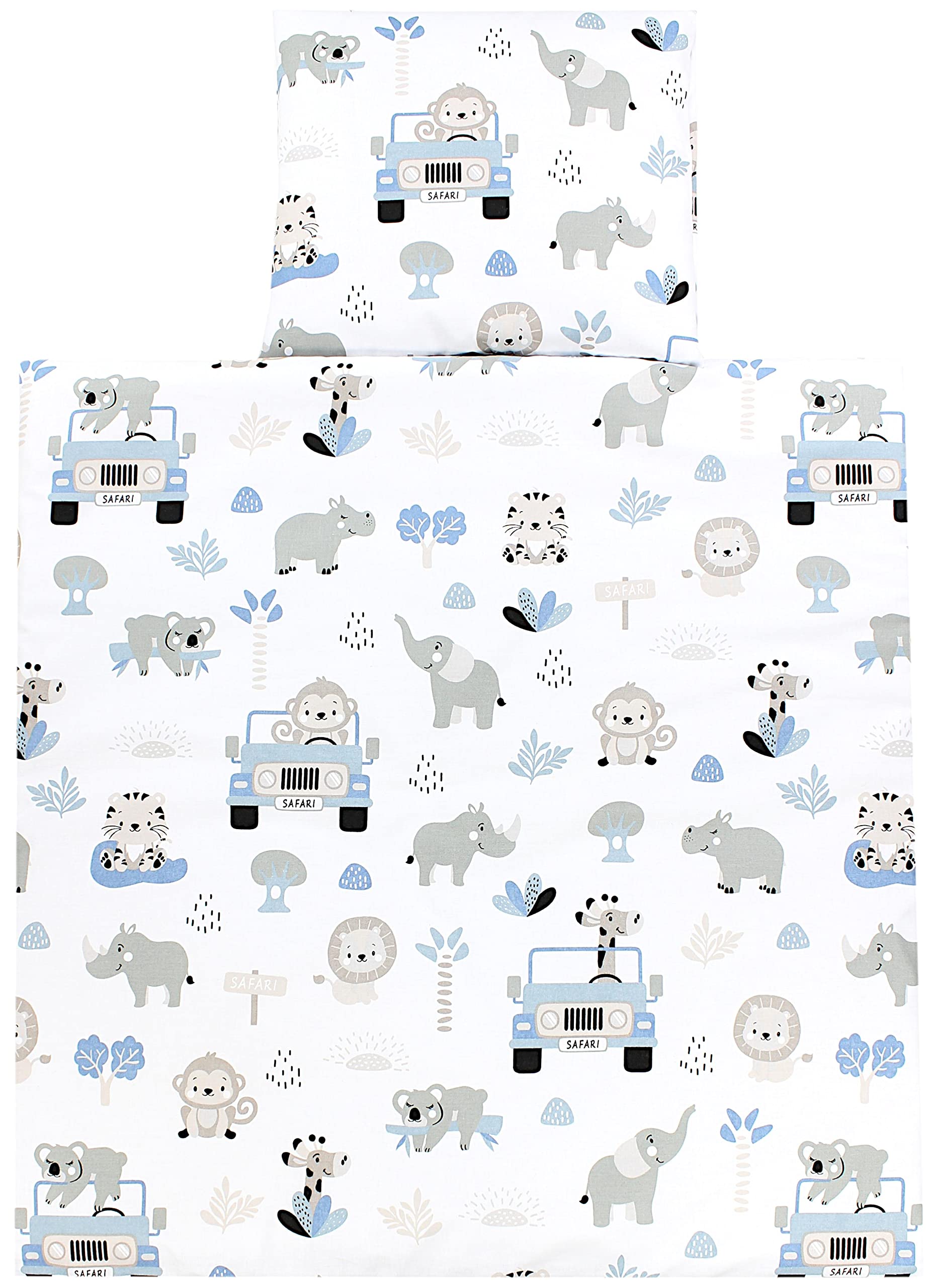 Tuptam Zoo Blue Baby Crib Pram Bedding Set Duvet Pillow - 4 Pieces, 80X80 Cm
