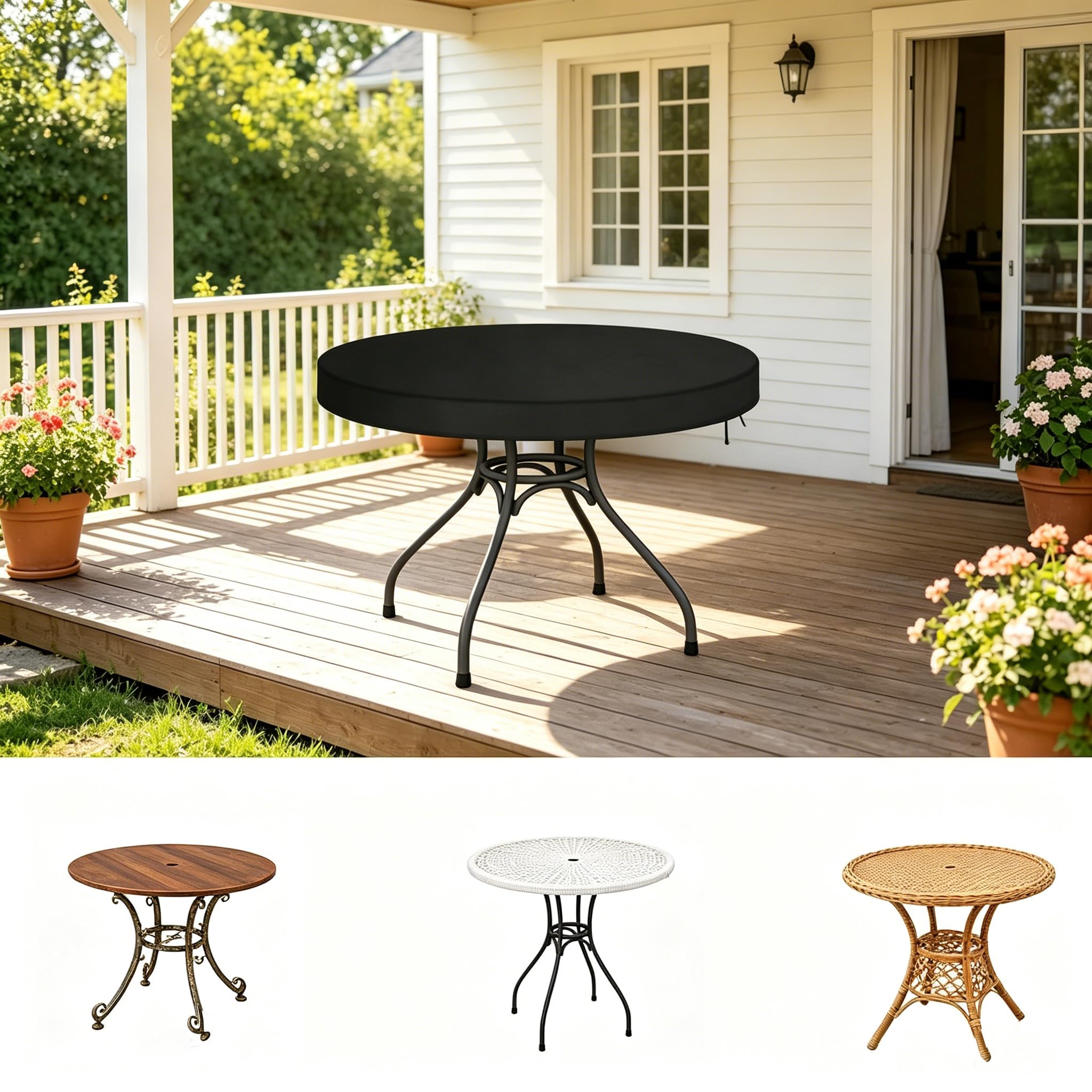 DSRDRFG Circular Garden Table Top Covers Ø260x20cm 420D Oxford Fabric Waterproof Round Outdoor Table Cover, Windproof Anti-UV Round Garden Furniture Covers for Patio Tables Bistro and Folding, Black