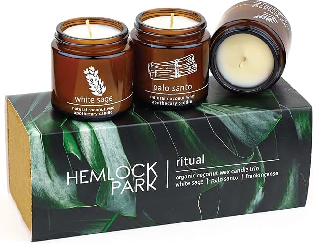 Apothecary Candle Trio | Gift Set of Three 4 oz. Candles Made with Organic Coconut Wax (Ritual | White Sage, Palo Santo, F...