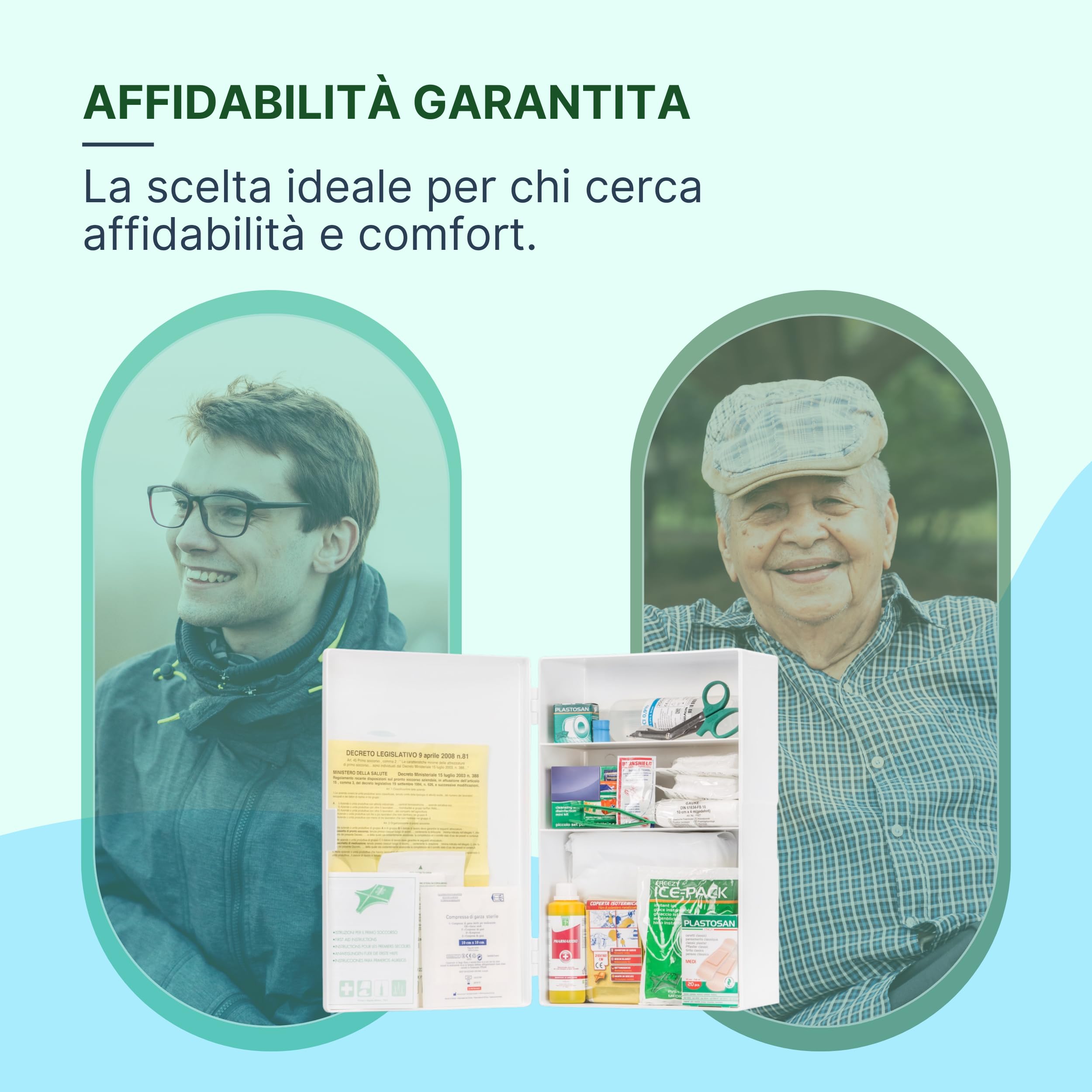 REMEDIA ONE - Cassetta Pronto Soccorso Aziende Allegato 1 - Cassetta Primo Soccorso 3 Ante, 2 Ripiani Interni e Chiusura a Scatto, Bianco