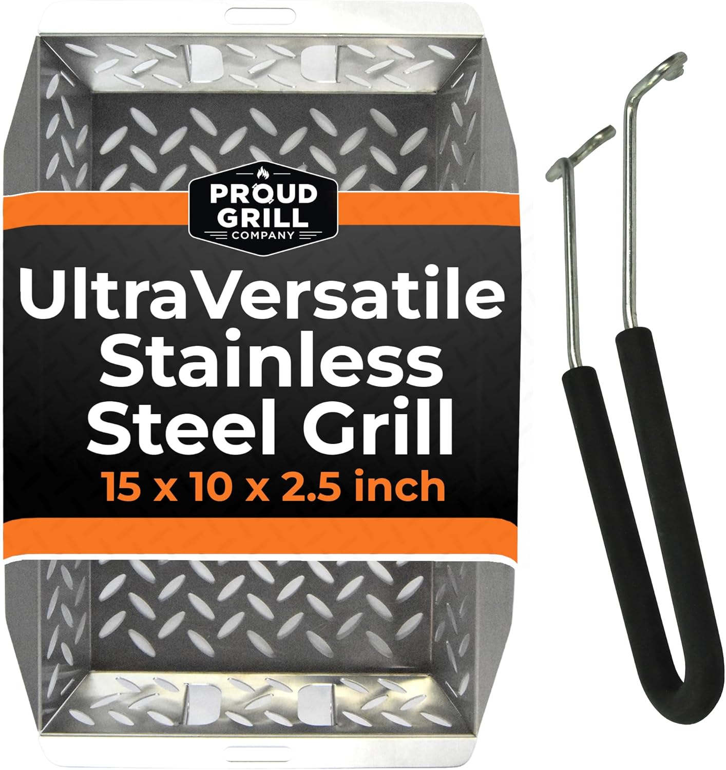 Proud Grill UltraVersatile Stainless Steel Grill Basket - Large Vegetables, Meat & Fish Pan for Outdoor BBQ Grilling, Griddle Basket with Detachable Handle & Movable Dividers, Barbecue Accessories